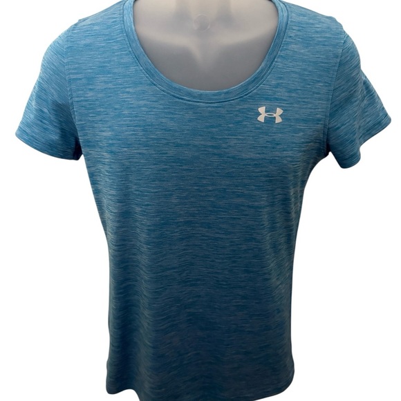 UNDER ARMOUR Blue Athletic Short Sleeve Shirt Top Women M Medium Semi-Fitted - Picture 1 of 4